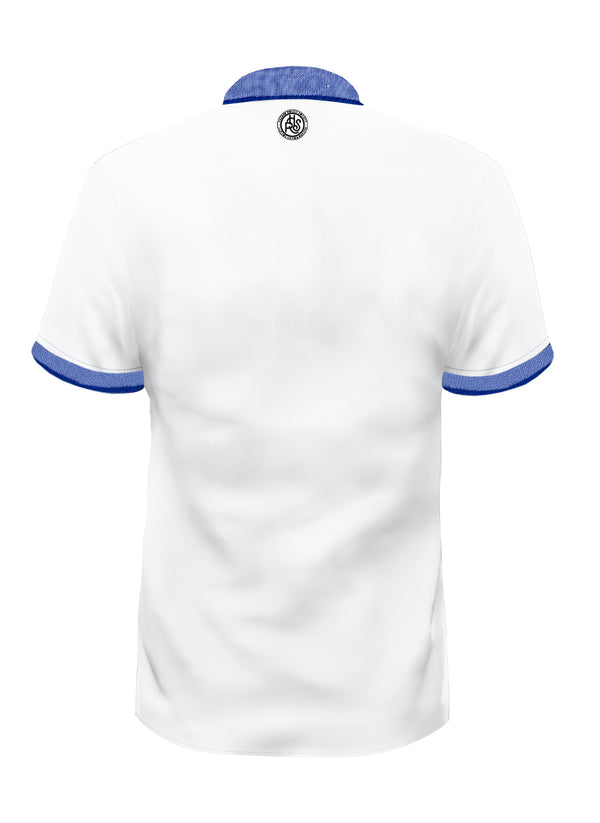 BLUE KNIT COLLAR WHITE POLO